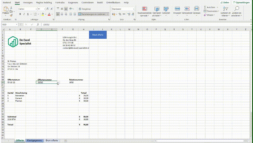 Offerte maken in Excel